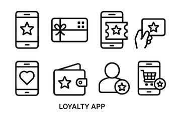 Icons representing loyalty app features including rewards and shopping