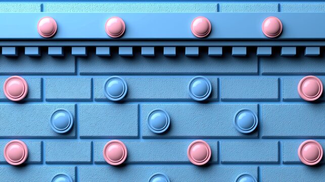 Abstract Pastel Blue Brick Wall with Pink and Blue Circles Pattern