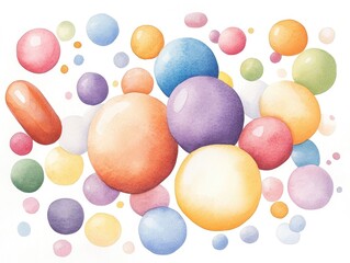 Poster - Captivating watercolor artwork depicting a cluster of cute  playful erasers in various shapes and hues  blending together in a dreamy  harmonious atmosphere with a vibrant  textured