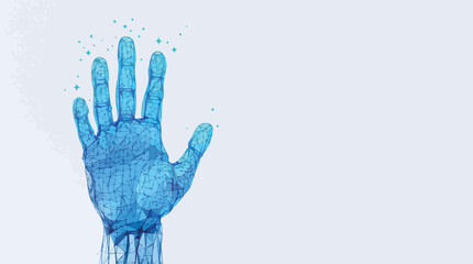 Poster - Digital low poly blue hand reaching out with sparkling star like particles and modern design.