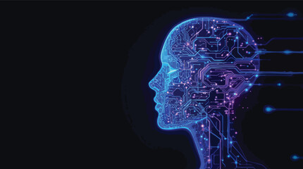 Poster - Futuristic ai head with circuit board patterns representing artificial intelligence.