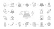 © BUDENGRMX - Vector Icons Set of A collection of black line art icons illustrating the solar energy process from panels and sun to electricity technology and power consumption. EPS Editable