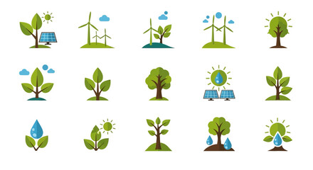 Poster - Vector Icons Set of Collection of flat design icons representing ecology renewable energy and environmental conservation concepts. EPS Editable