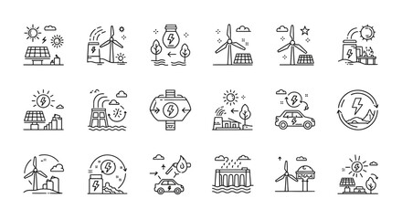 Poster - Vector Icons Set of Renewable energy sources line icon set Solar wind hydro and geothermal power symbols. EPS Editable