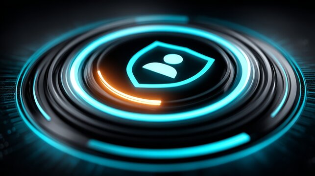 Vibrant blue button on a stark black background, simple, modern design element