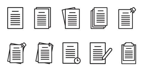 Poster - document icon set. paper symbol with single and multiple page. symbol collection. document line icon. paper document icons. file symbol. vector illustration