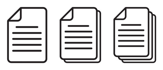 Poster - document icon set. paper symbol with single and multiple page. symbol collection. document line icon. paper document icons. file symbol. vector illustration