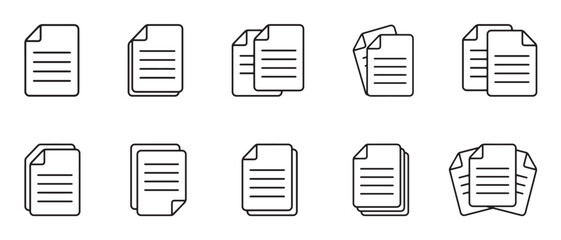 Poster - document icon set. paper symbol with single and multiple page. symbol collection. document line icon. paper document icons. file symbol. vector illustration