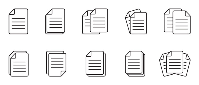 document icon set. paper symbol with single and multiple page. symbol collection. document line icon. paper document icons. file symbol. vector illustration
