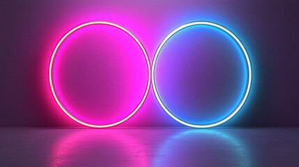 Poster - Intertwined Neon Circles: A Symphony of Pink and Blue