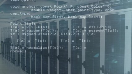 Poster - Timed transparent overlays fading in over server racks visualizing network requests and geometry