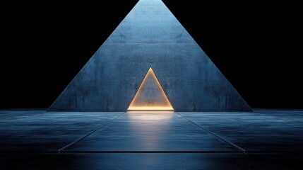 Poster - Futuristic Concrete Pyramid with Glowing Triangle Entrance