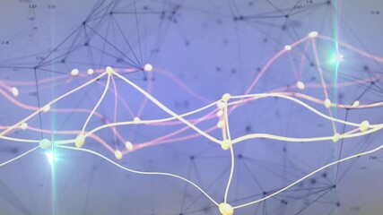 Poster - Pastel traces emerging on purple-blue backdrop, weaving nodes, bursting flares, showing connection
