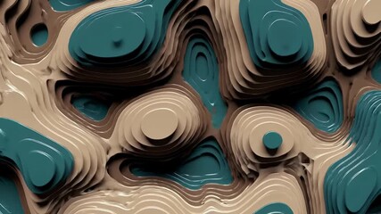 Abstract Topography Layered Contours with Teal Brown and Beige Tones Glossy Highlights and Complex Organic Shapes