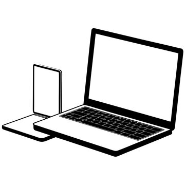 Laptop and Tablet Illustration in Black and White for Technology Concepts