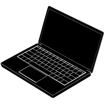 Black and white isometric outline of a laptop computer for design