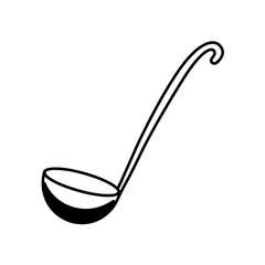 Poster - Minimalist Ladle Illustration: A stark, minimalist illustration of a classic kitchen ladle, presented in bold black lines against a clean backdrop. 