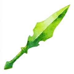 Poster - Watercolor Green Leaf Dagger with Jagged Edges