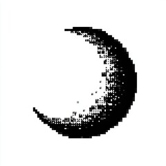 Fototapete - Abstract Black and White Pixelated Crescent Moon Illustration