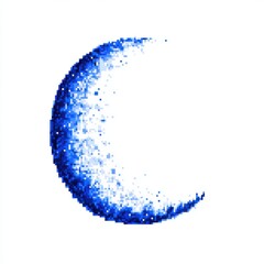 Poster - Abstract Blue Pixel Crescent Moon Digital Art on White