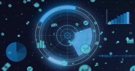 Poster - On data update, central radar chart processing inputs while data icons orbiting and charts updating