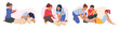 © 100% HAND-CRAFTED - People practicing CPR and first aid techniques with training mannequins, flat graphic style, isolated on white background. Concept of emergency medical education. Flat vector illustration