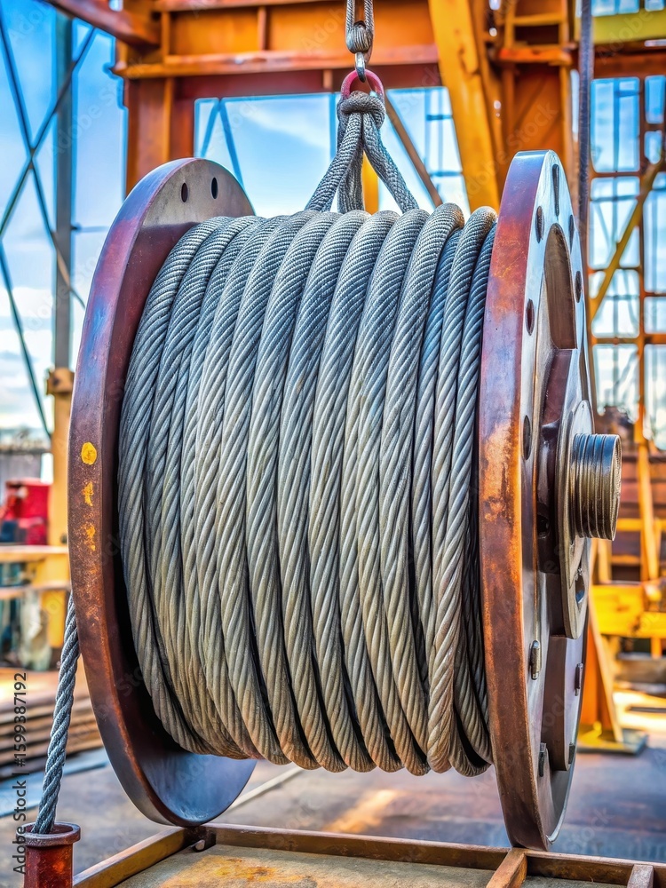 Reeling Wire Rope Heavy duty wire rope sling on crane reel drum Stock Photo | Adobe Stock