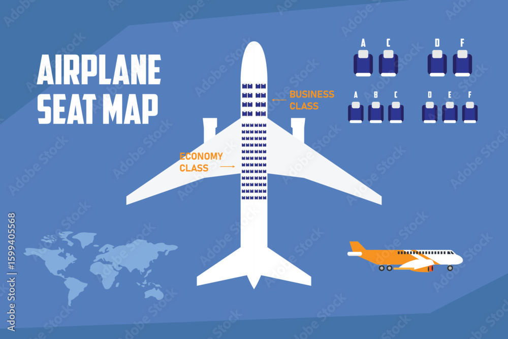 Plane Seat Rows Airplane Seat Map and Class Layout for Flight Booking 2d vector ...