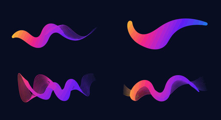Poster - Abstract colorful flowing wavy lines collection on dark blue background