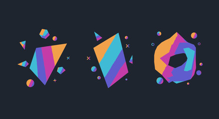 Poster - Colorful abstract geometric shapes background design with trendy graphic elements
