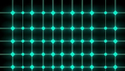 Aufkleber - A glowing grid pattern with turquoise lines and square nodes on a dark black background design element