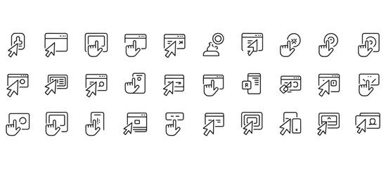 Leinwandbilder - Vector art of a collection of thin line icons illustrating website interactions touch gestures and cursor movements on digital devices