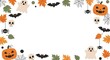© Isaque Taylor - Halloween border frame with cute ghosts, pumpkins and leaves – flat design on white background