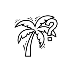 Aufkleber - A stylized outline of a palm tree with a question mark next to it on a white isolated background