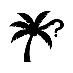 Aufkleber - A black silhouette of a palm tree with a question mark floating next to its leaves on white