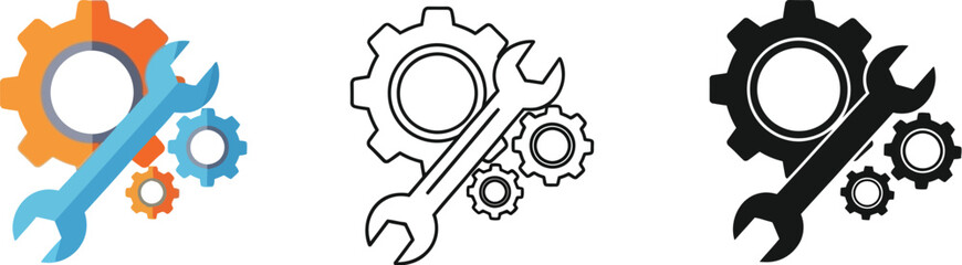 Poster - Vector illustration set of gears and wrench for repair maintenance service engineering concept design 100