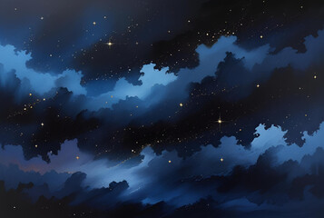 Wall Mural - Stylized Dark Blue Clouds in a Starry Night Sky