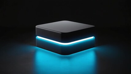 Poster - Modern Futuristic Cube with Soft Blue Light on Black Surface
