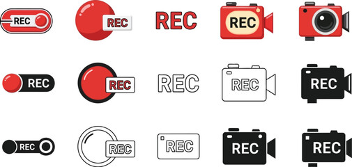 Fototapete - Recording icons vector set for live stream video record button and camera rec sign design element
