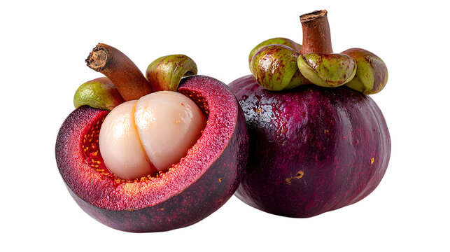 Exotic Mangosteen Fruit Displaying its Juicy Interior on a Clear Background