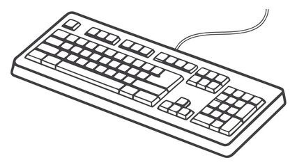 Poster - Outlined Computer Keyboard with Cable Keys and Numeric Pad.