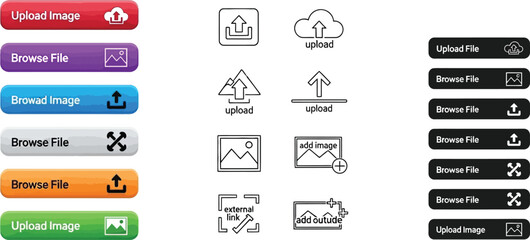 Fototapete - Upload browse file image button icon design vector graphic elements for web ui ux design interface