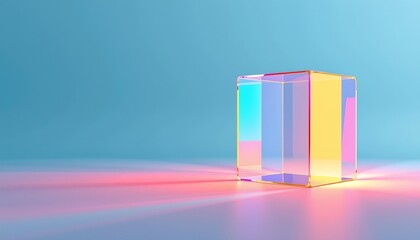 Poster - Futuristic Transparent Cube with Rainbow Light Emanation