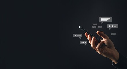 Hand Holding Smartphone with Messaging Icons and Ample Copy Space
