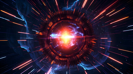 Fototapete - Abstract cosmic explosion with bright light and radial motion graphics