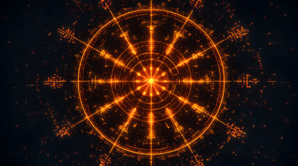 Fototapete - Abstract glowing circle design radiating energy on a dark backdrop creates depth