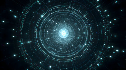 Fototapete - Abstract technological background with glowing circles and particles futuristic design