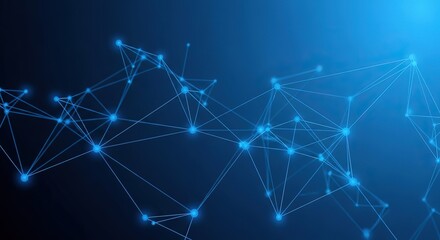 Fototapete - Abstract network of glowing blue nodes and lines against a dark gradient background