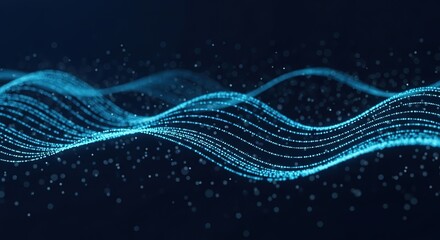 Fototapete - Abstract glowing blue wave pattern composed of countless tiny particles on a dark background