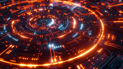 Fototapete - Futuristic technology background with a circuit board and glowing neon lights